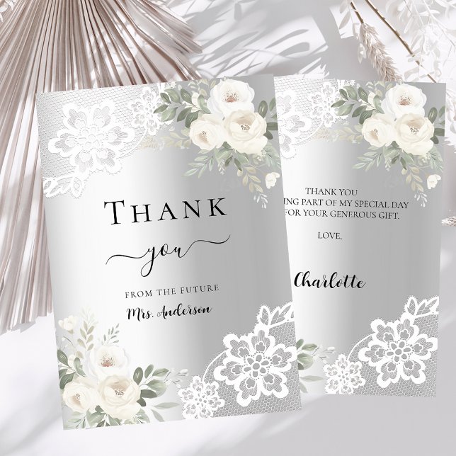 Bridal Shower silver floral lace thank you card (Creator Uploaded)