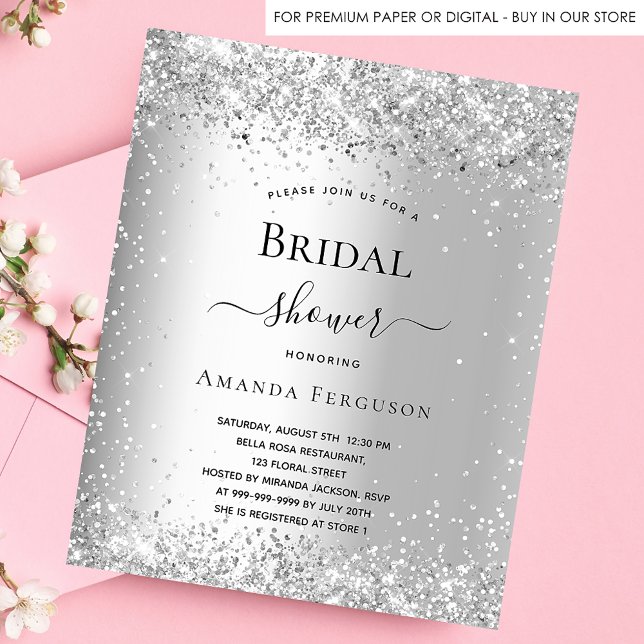 Bridal shower silver glitter budget invitation flyer (Creator Uploaded)
