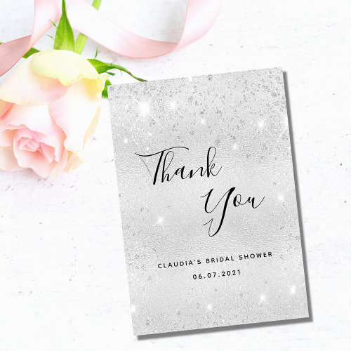 Bridal Shower silver glitter dust glamorous  Thank You Card