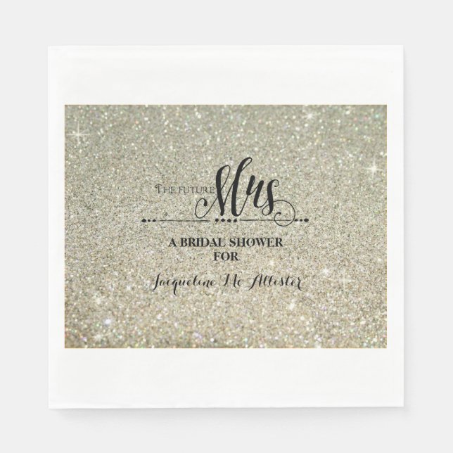 Bridal Shower Silver Glitter Future Mrs. Modern Napkins (Front)