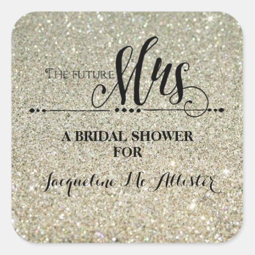 Bridal Shower Silver Glitter Future Mrs Modern Square Sticker