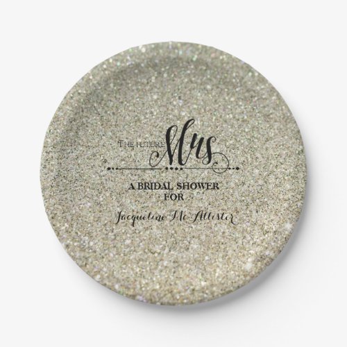 Bridal Shower Silver Glitter Future Mrs Party Paper Plates