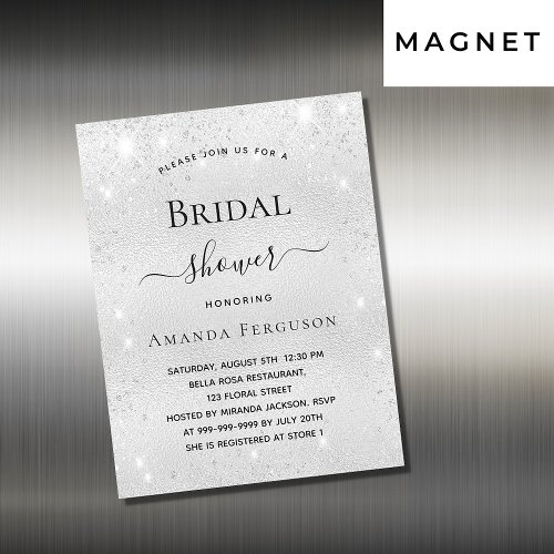 Bridal shower silver glitter invitation magnet