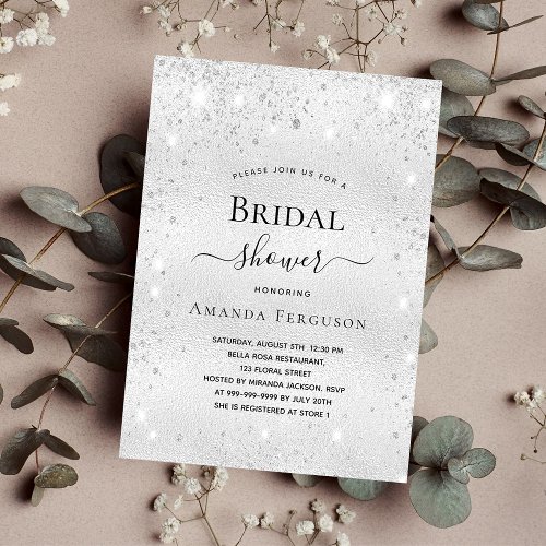 Bridal shower silver glitter luxury invitation