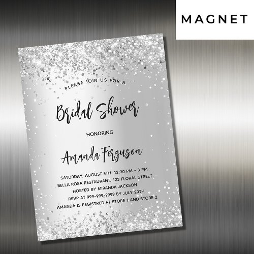 Bridal shower silver glitter luxury magnetic invitation