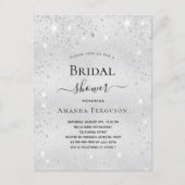 Bridal shower silver glitter metal modern elegant invitation postcard (Front)