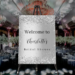 Bridal Shower silver glitter name script welcome Foam Board<br><div class="desc">A bridal shower welcome board. A stylish faux silver looking background decorated with faux glitter sparkles.   Personalize and add a name.   Black letters. 
Back: no design</div>