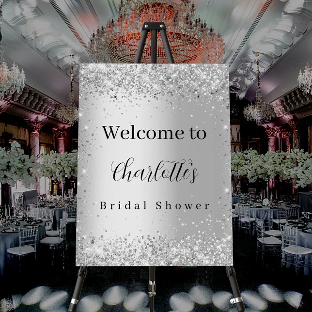 Bridal Shower silver glitter name script welcome Foam Board (Creator Uploaded)