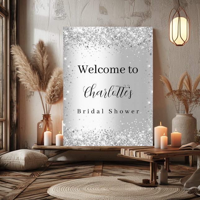 Bridal Shower silver glitter name script welcome Poster (Creator Uploaded)
