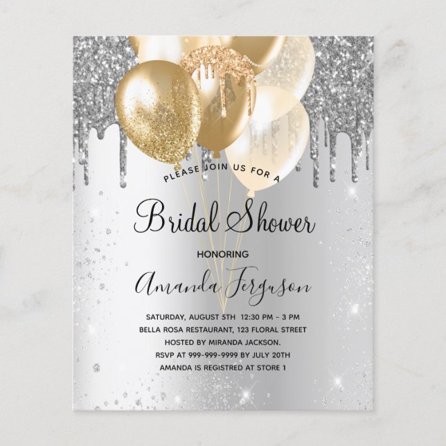 Bridal Shower silver gold balloons glitter budget Flyer (Front)