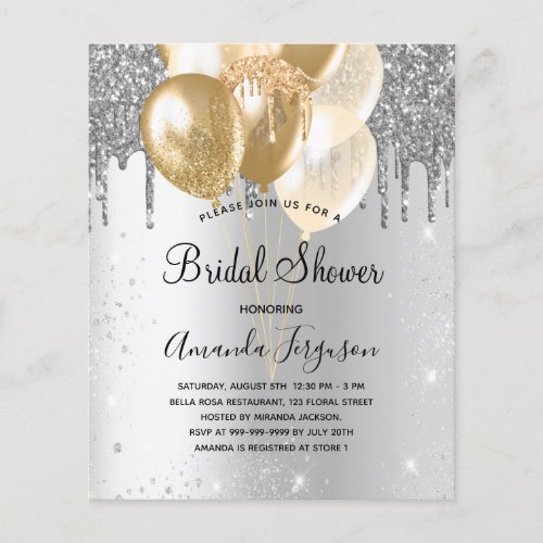 Bridal Shower silver gold balloons glitter budget Flyer