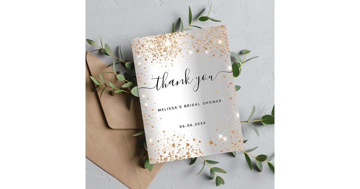 Bridal Shower silver gold glitter thank you Postcard | Zazzle