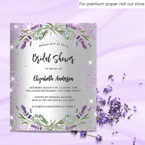 Bridal Shower silver lavender budget invitation