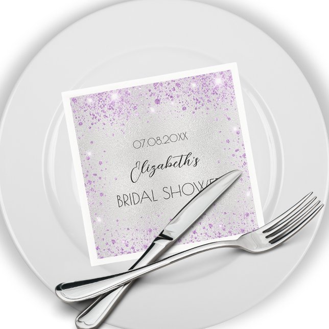 Bridal Shower silver lavender sparkles Napkins (Creator Uploaded)