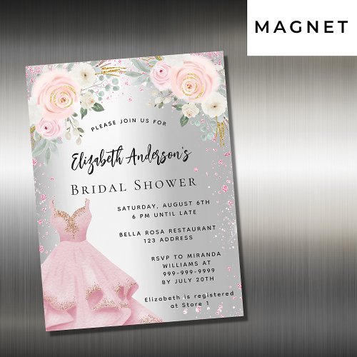 Bridal Shower silver pink dress glitter luxury Magnetic Invitation