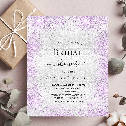 Bridal shower silver purple budget invitation flyer