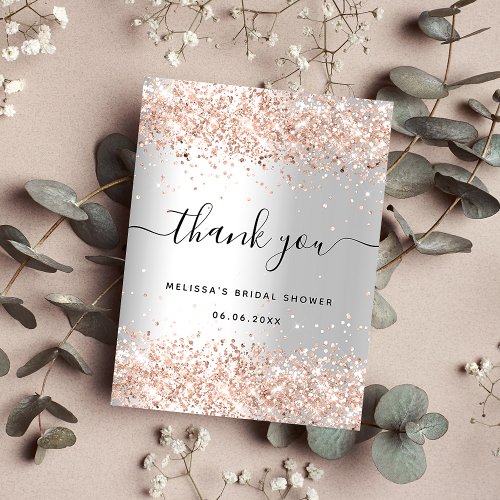 Bridal Shower silver rose budget thank you card Flyer