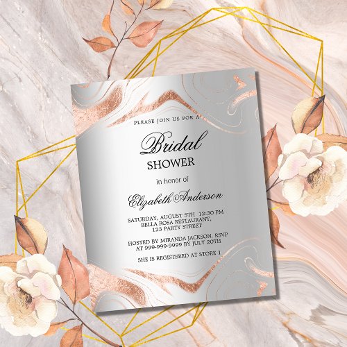 Bridal shower silver rose gold budget invitation flyer