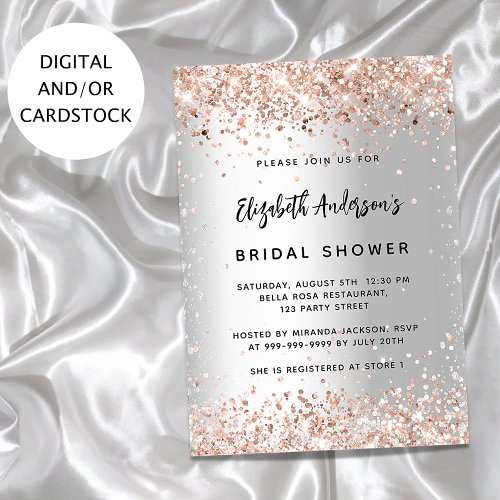 Bridal shower silver rose gold elegant invitation