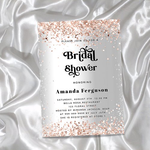 Bridal shower silver rose gold elegant invitation postcard