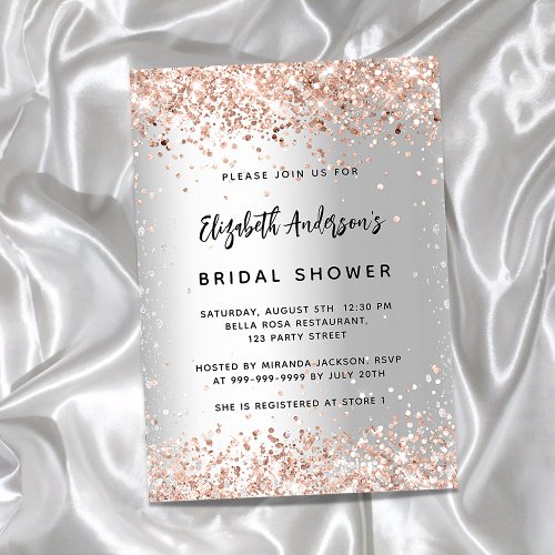 Bridal shower silver rose gold elegant invitation postcard