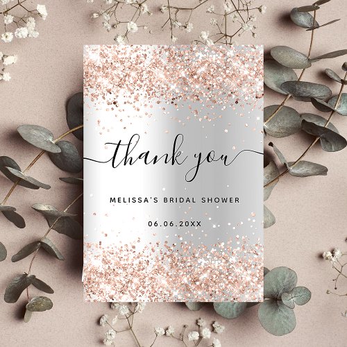 Bridal Shower silver rose gold glitter Thank You Card