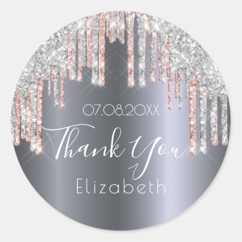 Bridal shower Silver rose gold glitter thank you Classic Round Sticker