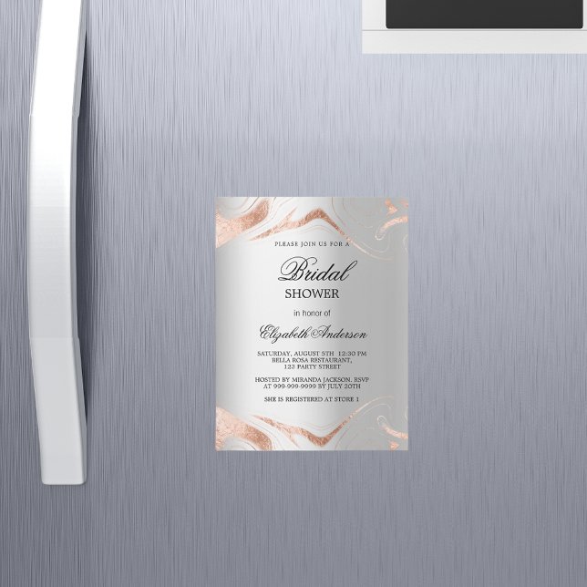 Bridal shower silver rose gold marble luxury magnetic invitation (Creator Uploaded)