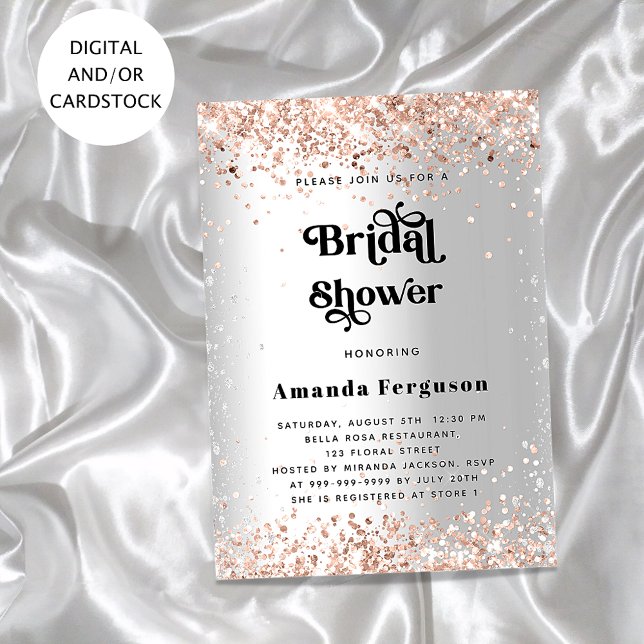 Bridal shower silver rose gold modern invitation (Creator Uploaded)