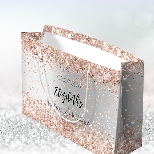 Bridal Shower silver rose gold name Large Gift Bag