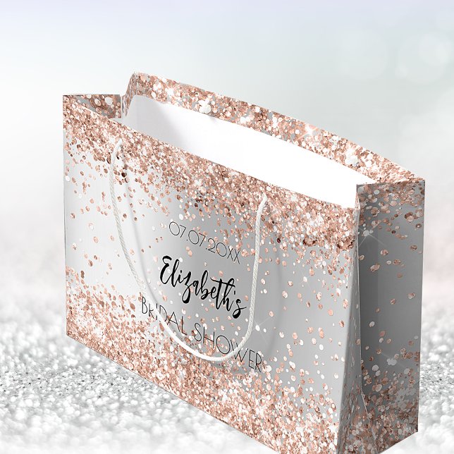 Bridal Shower silver rose gold name Large Gift Bag (Creator Uploaded)