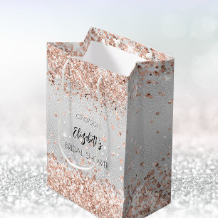 Bridal Shower silver rose gold name Medium Gift Bag