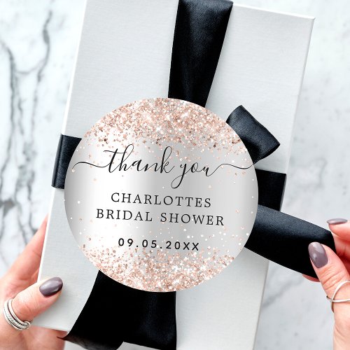 Bridal shower silver rose gold thank you  classic round sticker