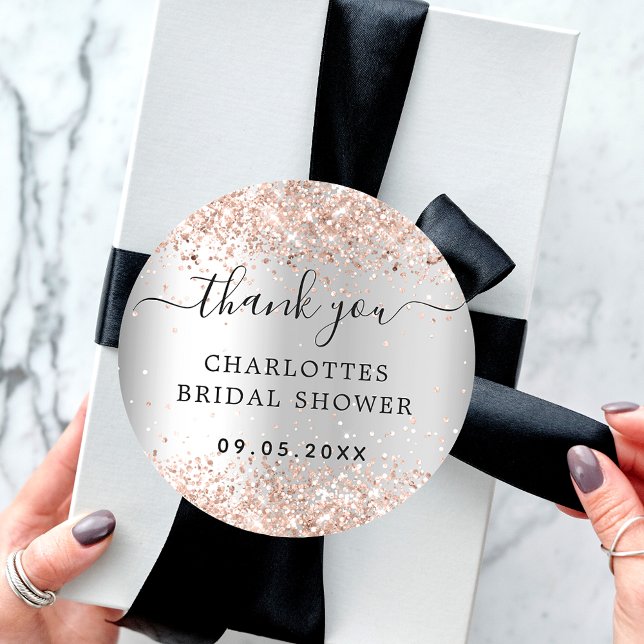 Bridal shower silver rose gold thank you  classic round sticker (Creator Uploaded)