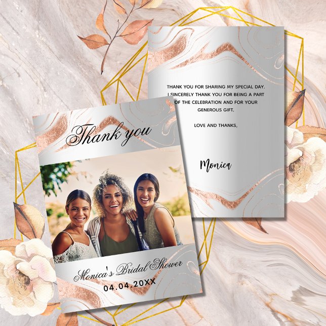Bridal Shower silver rose photo thank you card (Creator Uploaded)
