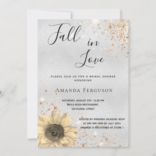 Bridal shower silver rustic sunflower fall invitation