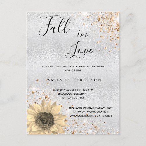 Bridal shower silver rustic sunflower fall invitation postcard