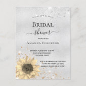 Bridal shower silver rustic sunflower glitter invitation postcard (Front)