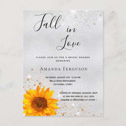 Bridal shower silver sunflower fall invitation postcard