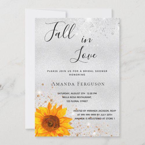Bridal shower silver sunflower glitter elegant invitation