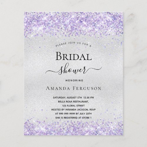 Bridal shower silver violet budget invitation flyer