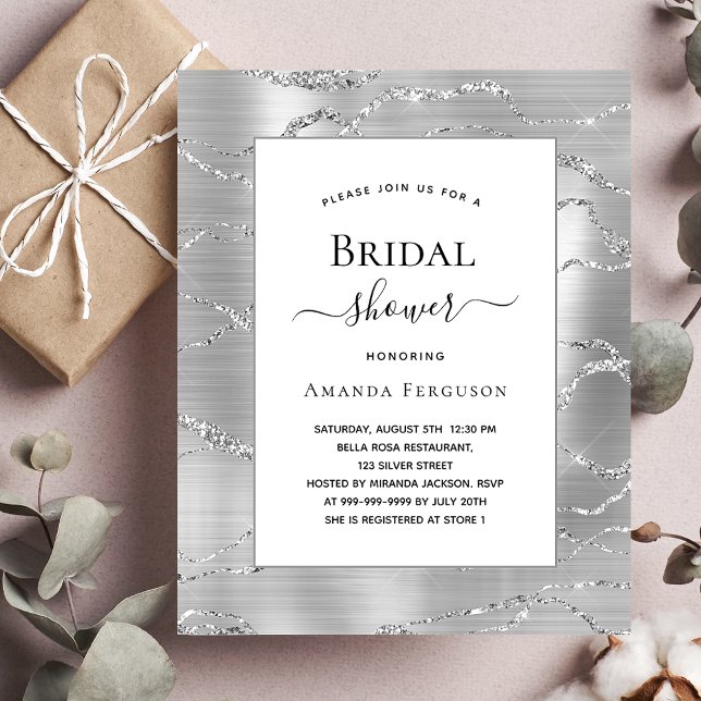 Bridal Shower silver white budget invitation (Creator Uploaded)