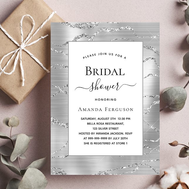 Bridal Shower silver white glamorous luxury Invitation (Creator Uploaded)