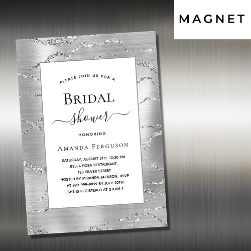 Bridal Shower silver white glamorous luxury Magnetic Invitation