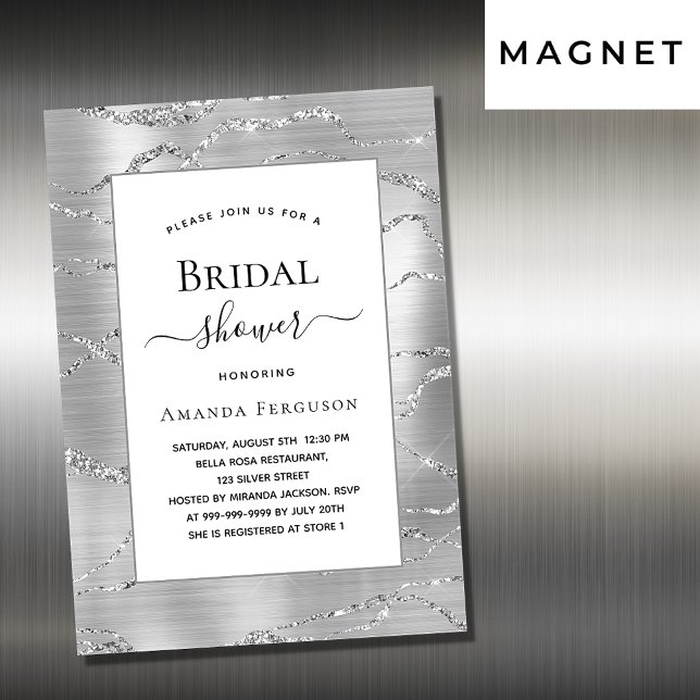 Bridal Shower silver white glamorous luxury Magnetic Invitation (Creator Uploaded)