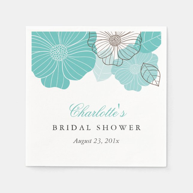 Bridal Shower Simple Chic White Mint Green Floral Paper Napkins (Front)
