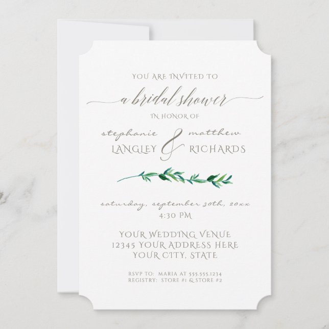 Bridal Shower Simple Minimalist Modern Leaf Leaves Invitation (Front)