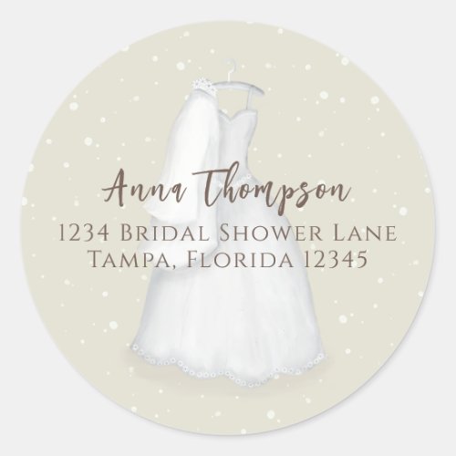 Bridal Shower Simple Minimalist Wedding Dress Classic Round Sticker