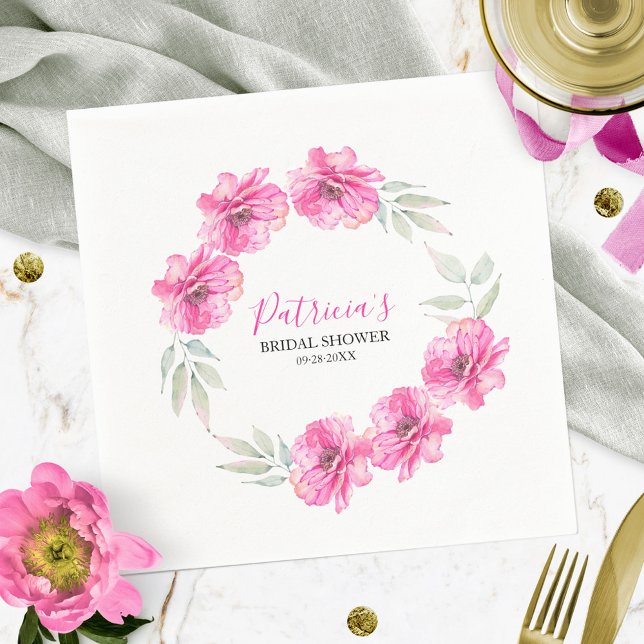 Bridal Shower Simple Pink Watercolor Flowers Napkins (Creator Uploaded)