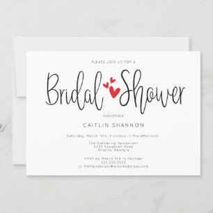 Bridal Shower Simple Red Hearts  Invitation